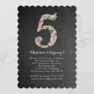 Chalkboard Girls Floral 5th Birthday Party Invite