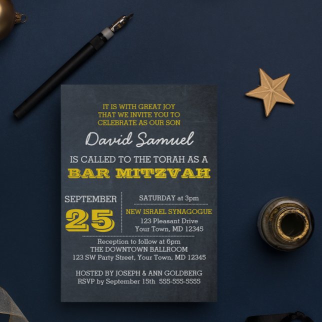 Chalkboard Gold Bar Mitzvah Invitation (Creator Uploaded)