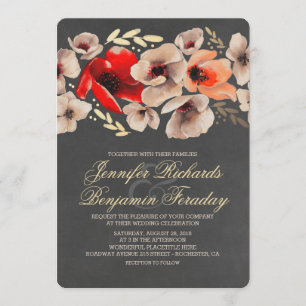 Chalkboard Gold Floral Rustic Wedding Invitation