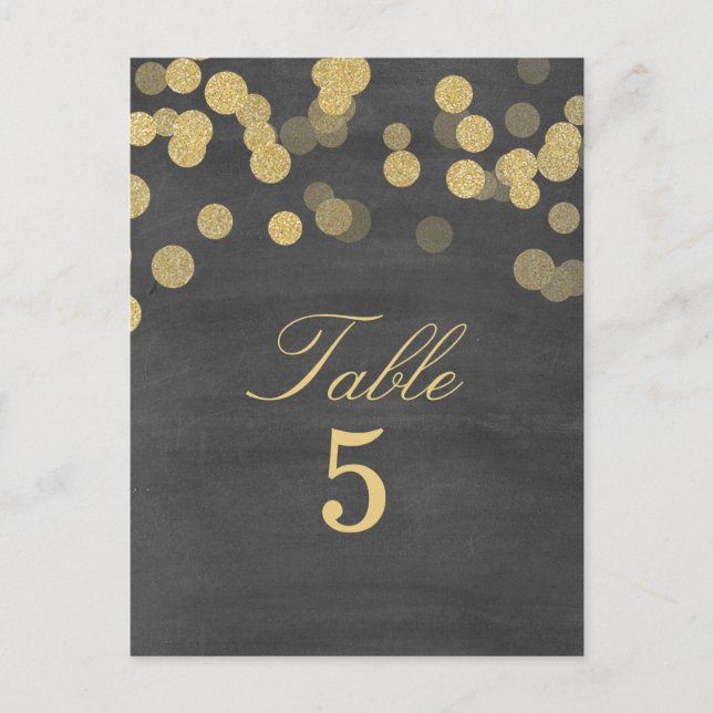 Chalkboard Gold Glitter Wedding Table Number Postcard (Front)