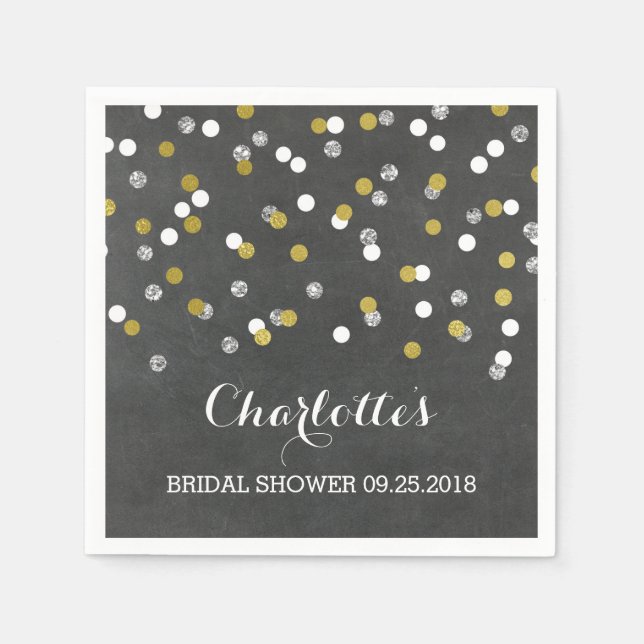 Chalkboard Gold Silver Confetti Bridal ShowerS Napkin (Front)