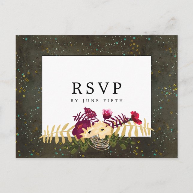 Chalkboard Gold Silver Stars Constellation RSVP Postcard (Front)