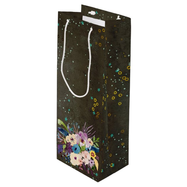 Chalkboard Gold Silver Stars Constellation Sky Wine Gift Bag (Front Angled)