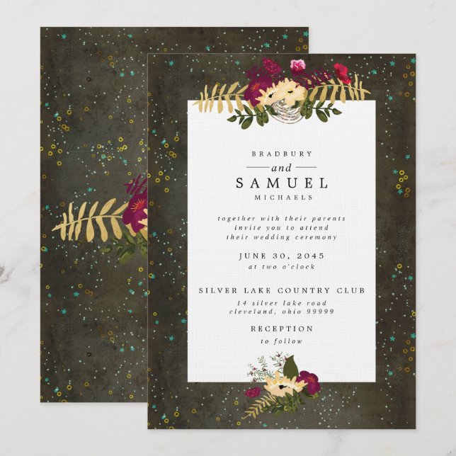Chalkboard Gold Silver Stars Constellation Wedding Invitation (Front/Back)
