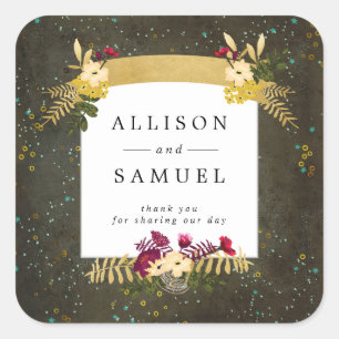 Chalkboard Gold Silver Stars DIY Thank You Square Sticker