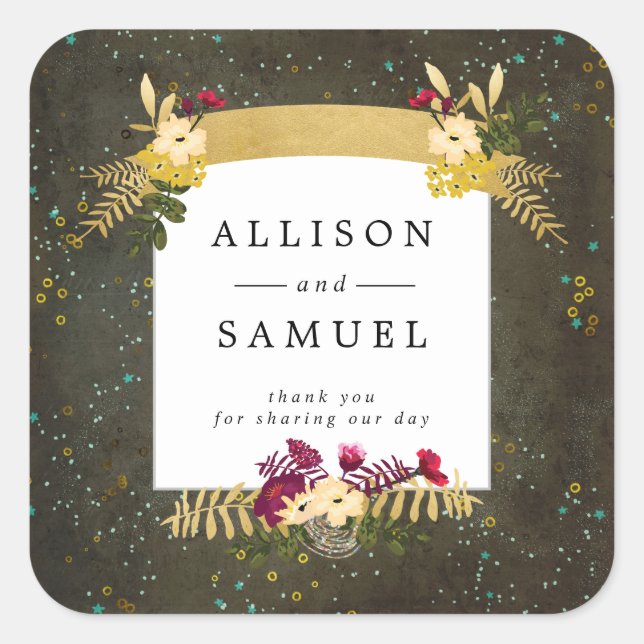 Chalkboard Gold Silver Stars DIY Thank You Square Sticker (Front)