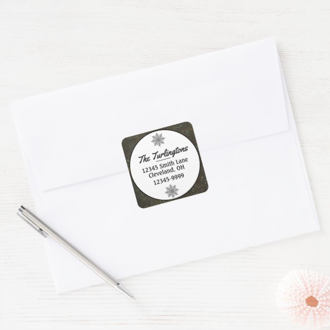 Chalkboard Gold Silver Stars Return Address Square Sticker (Envelope)
