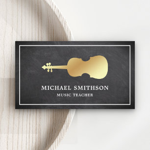 Chalkboard Gold Violin Music Teacher Violinist Business Card
