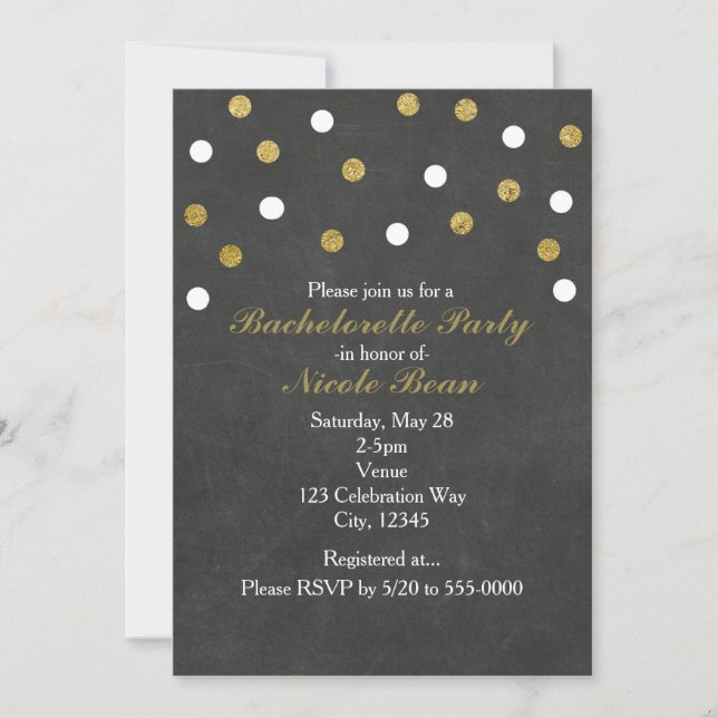 Chalkboard Gold & White Confetti Celebration Party Invitation (Front)