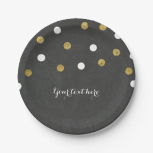 Chalkboard Gold & White Confetti Celebration Party Paper Plate
