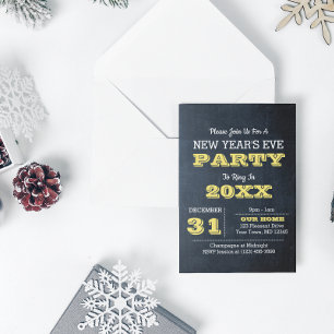 Chalkboard Golden New Years Eve Party Invitation