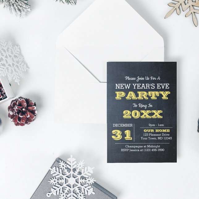 Chalkboard Golden New Years Eve Party Invitation (Creator Uploaded)