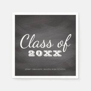 Chalkboard Grad Black and White Graduation Party Napkin