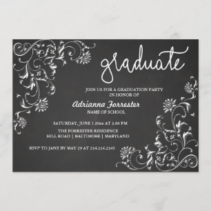 Chalkboard Graduate Typography Damask Pattern Invitation