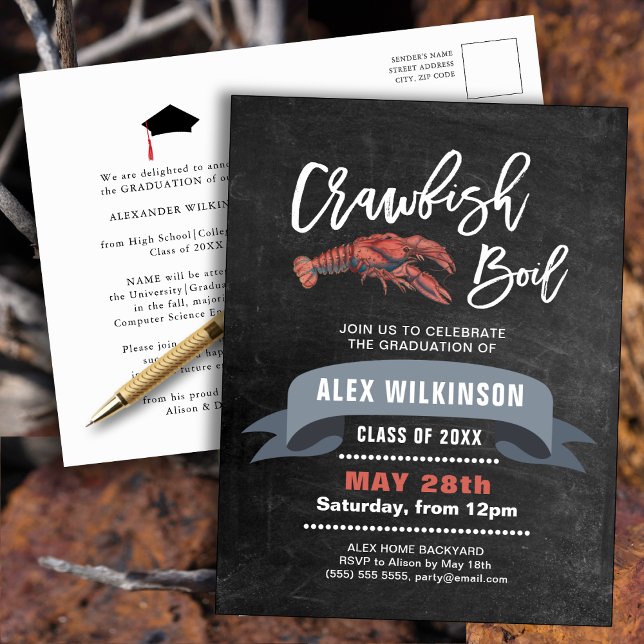 Chalkboard Graduation Crawfish Boil Invitation Postcard (Creator Uploaded)
