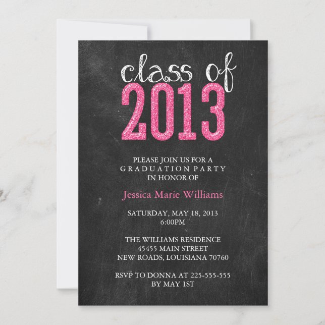 Chalkboard Graduation Party | Glitter Invitation (Front)