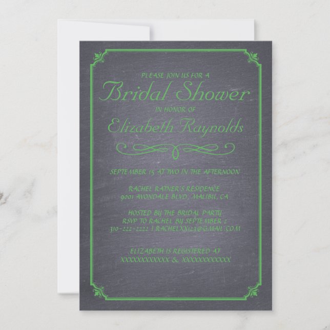 Chalkboard Green Bridal Shower Invitations (Front)