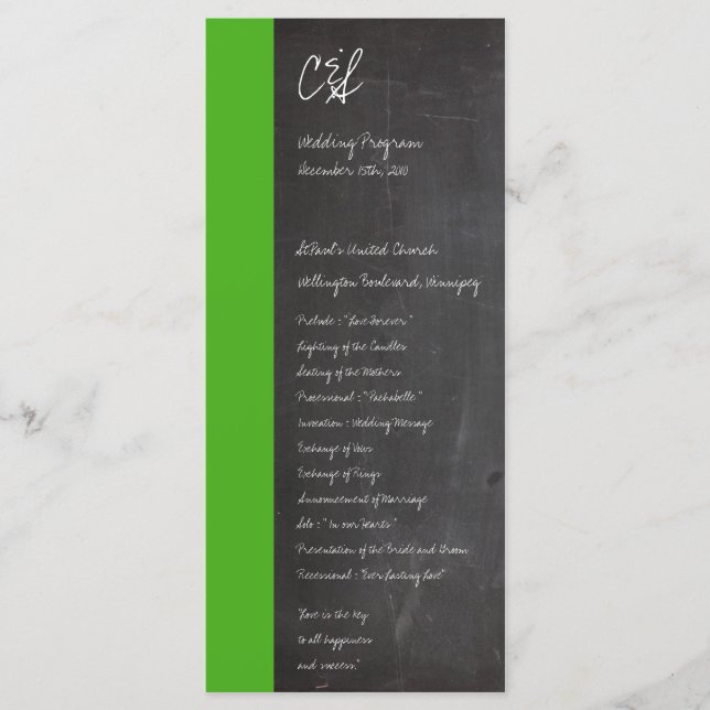 Chalkboard Green Wedding Programs Programme (Front)
