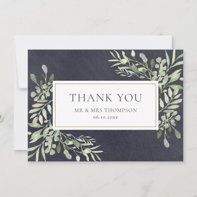 Chalkboard Greenery Leaves Thank You Card (Front)