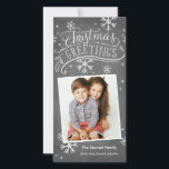 Chalkboard Greetings 1-Photo Snowflake Holiday<br><div class="desc">This modern and stylish holiday photo card features hand lettered and calligraphy artwork on a trendy chalkboard background with whimsical scattered snowflakes. Available in additional colours and formats. Shop our online shop for more pieces in this design!</div>