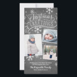 Chalkboard Greetings 3-Photo Snowflake Holiday<br><div class="desc">This photo holiday card features hand lettered and calligraphy artwork on a trendy chalkboard background with hand drawn snowflakes.</div>