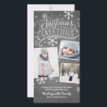 Chalkboard Greetings 3-Photo Snowflake Holiday<br><div class="desc">This photo holiday card features hand lettered and calligraphy artwork on a trendy chalkboard background with hand drawn snowflakes.</div>