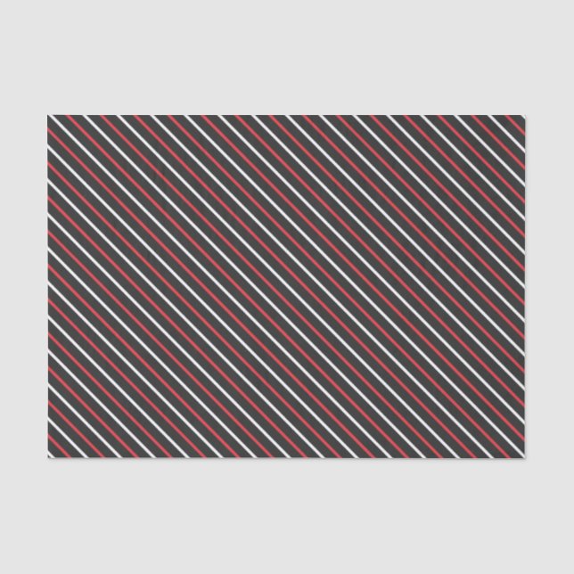 Chalkboard Grey, Red and White Diagonal Stripes Tissue Paper (Front)