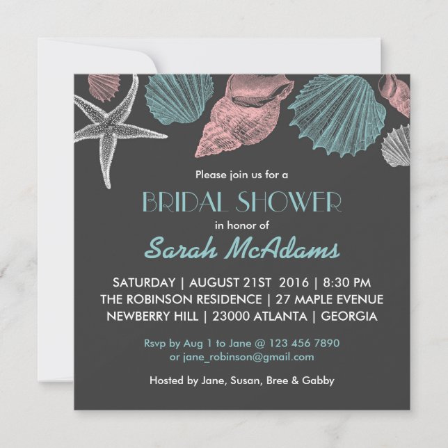 Chalkboard Grey Sea Shell Bridal Shower Invitation (Front)