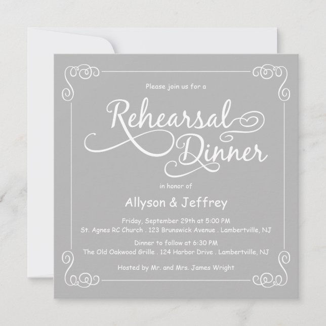 Chalkboard Grey Wedding Rehearsal Dinner Invite (Front)