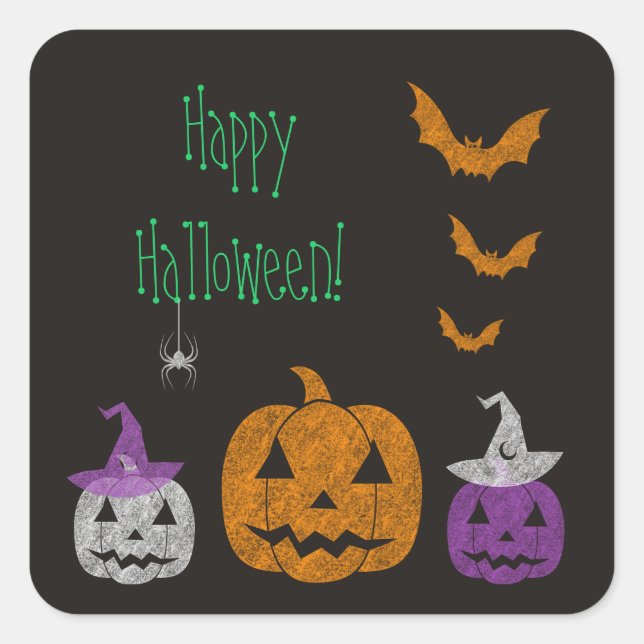 Chalkboard Halloween Square Stickers (Front)