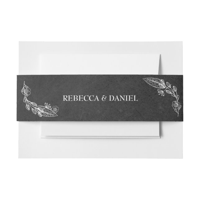 Chalkboard  Hand-drawn Floral Garland Invitation Belly Band (Front Example)