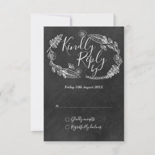 Chalkboard  Hand-drawn Floral Garland Script RSVP Card