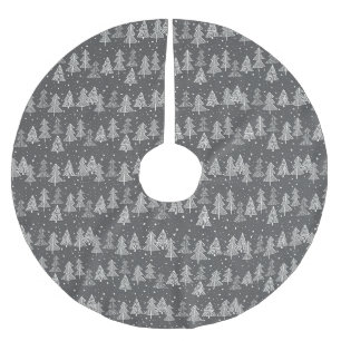 Chalkboard Handdrawn Christmas Trees Snowing Brushed Polyester Tree Skirt