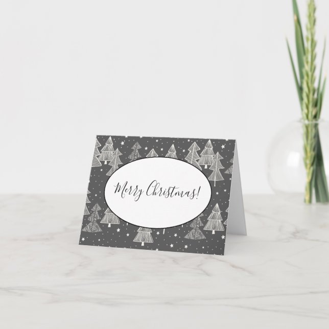 Chalkboard Handdrawn Christmas Trees Snowing Note Card (Front)