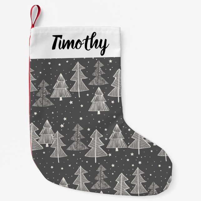Chalkboard Handdrawn Christmas Trees Snowing Small Christmas Stocking (Front)