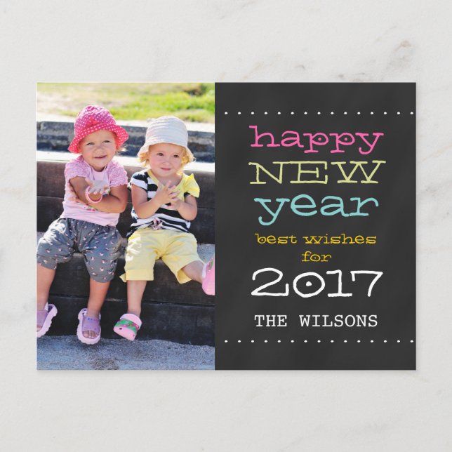 Chalkboard Happy New Year Holiday Photo Postcard (Front)