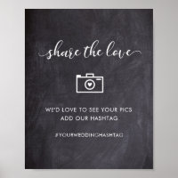 Chalkboard hashtag social media wedding party sign