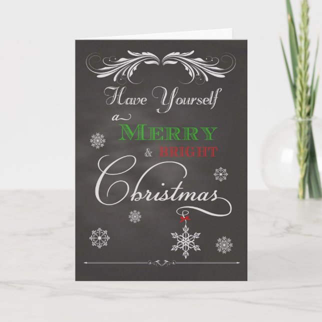 Chalkboard - Have Yourself a Merry & Bright Christ Holiday Card (Front)
