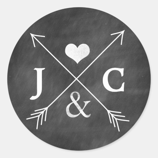 Chalkboard Heart Arrows Initials Sticker (Front)