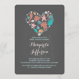 Chalkboard heart beach bridal shower invite