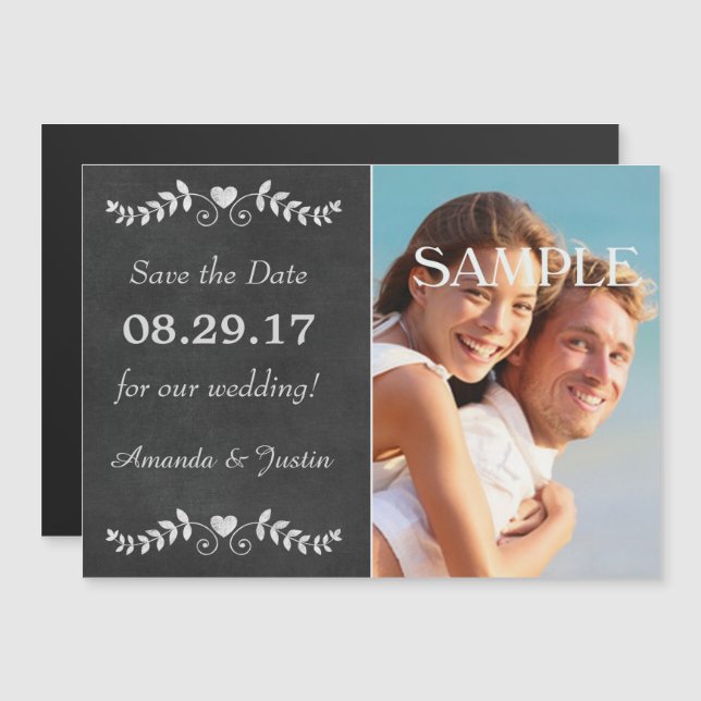 Chalkboard Heart Save the Date Wedding Magnetic Invitation (Front/Back)