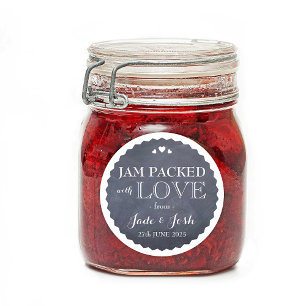 Chalkboard Hearts Wedding Favour Jar Round Sticker