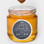 Chalkboard Hearts Wedding Favour Jar Round Sticker<br><div class="desc">The perfect finishing touch for a food wedding favour, this chalkboard and white label is a delightful mix of chic and rustic and would look great on a preserves jar tied with coordinating ribbon or string. Don't forget to personalise with your name, event date and even a custom saying. You...</div>