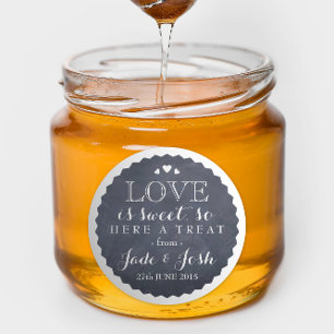 Chalkboard Hearts Wedding Favour Jar Round Sticker
