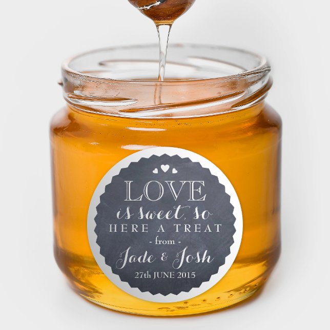 Chalkboard Hearts Wedding Favour Jar Round Sticker (Creator Uploaded)