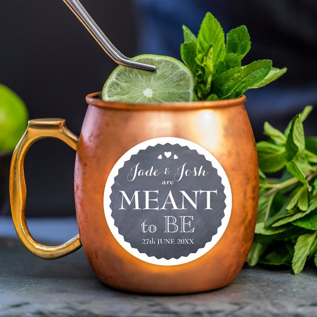 Chalkboard Hearts Wedding Meant to Be Favour Classic Round Sticker (Creator Uploaded)