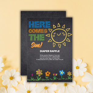 Chalkboard Here Comes The Son Baby Shower Enclosure Card