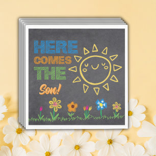 Chalkboard Here Comes The Son Baby Shower Napkin