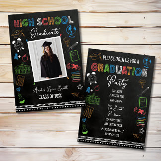 Chalkboard High School Graduation Photo Invitation