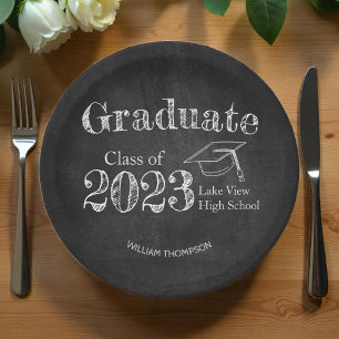 Chalkboard High School Photo Graduation Paper Plate